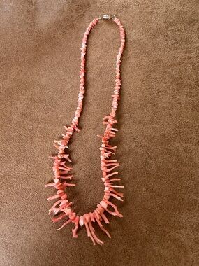 16” Pink Coral Branch Necklace Natural Coral Vintage